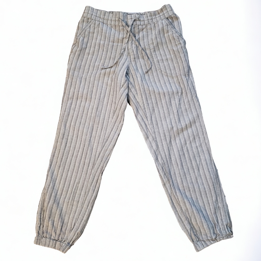Prana Womens S Organic Cotton Striped Jogger Arlie Slate Grey Tie Waist Pant